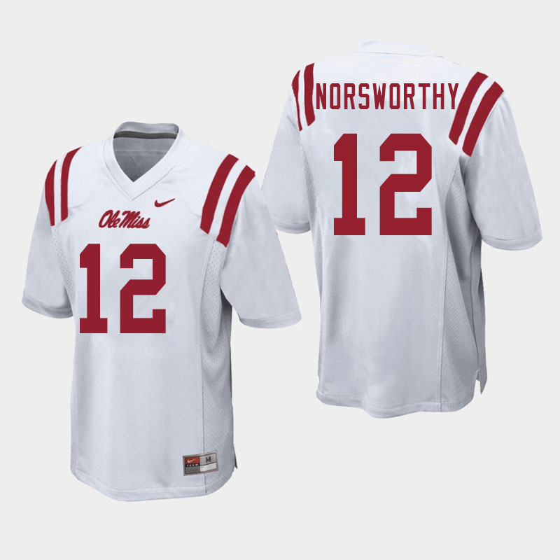 Men #12 Adam Norsworthy Ole Miss Rebels College Football Jerseys Sale-White - Click Image to Close